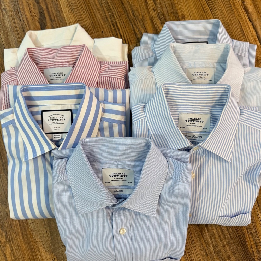 7 Charles Tyrwhitt Dress Shirt Bundle Men 16.5 35/36 Stripes Career Professional